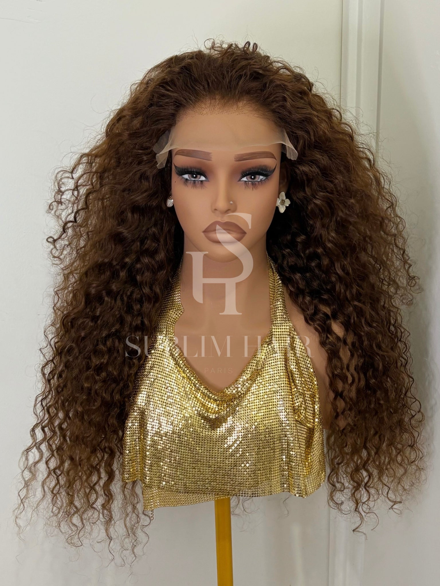 The Sunlit Goddess – Perruque Water Wave – Gluelace 5x5 Transparente – Densité 250% – Marron Clair